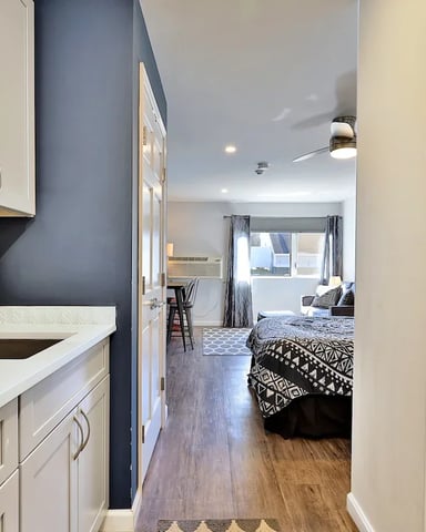 Interior of a Killington Center studio kitchen.