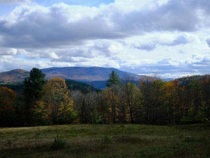 Wide Vermont valley view with rolling fall foliage